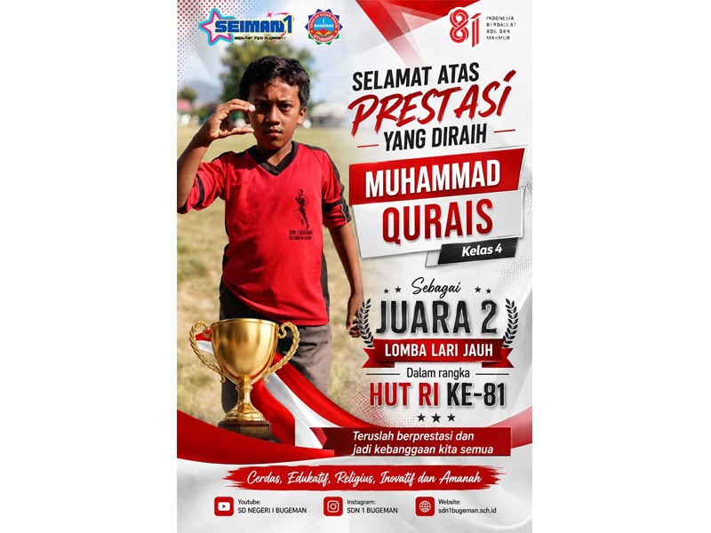 MUHAMMAD QURAIS RAIH JUARA 2 LOMBA LARI JAUH TINGKAT SD KECAMATAN KENDIT DALAM PERINGATAN HUT RI KE-81 TAHUN 2026